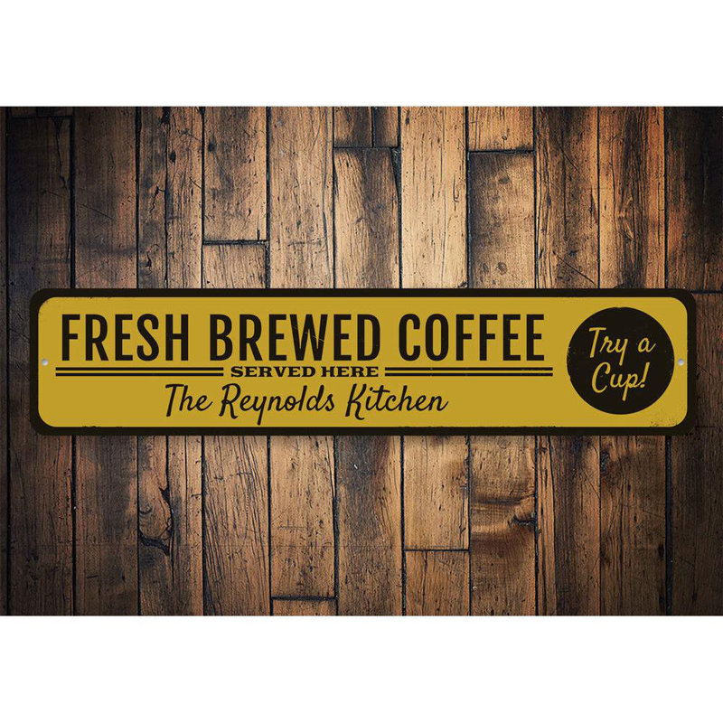 Enseigne en aluminium «Fresh Brewed Coffee», H 4 po x l 18 po x P 0,04 po