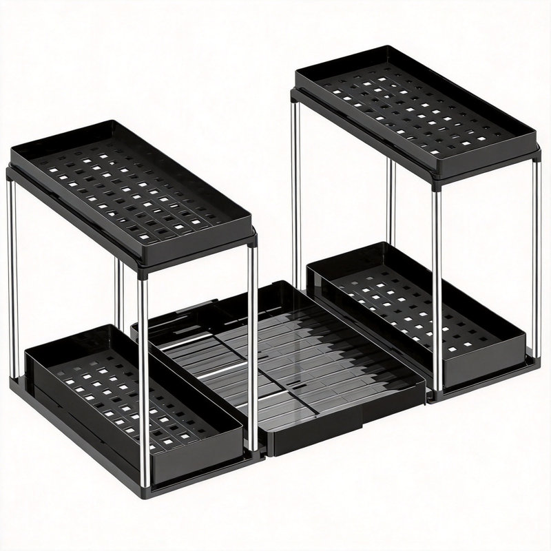 Organisateur extensible sous l'évier. Rangement sous l'armoire avec rangement sous le lavabo pour rangement dans la salle de bain et la salle de lavage (noir)