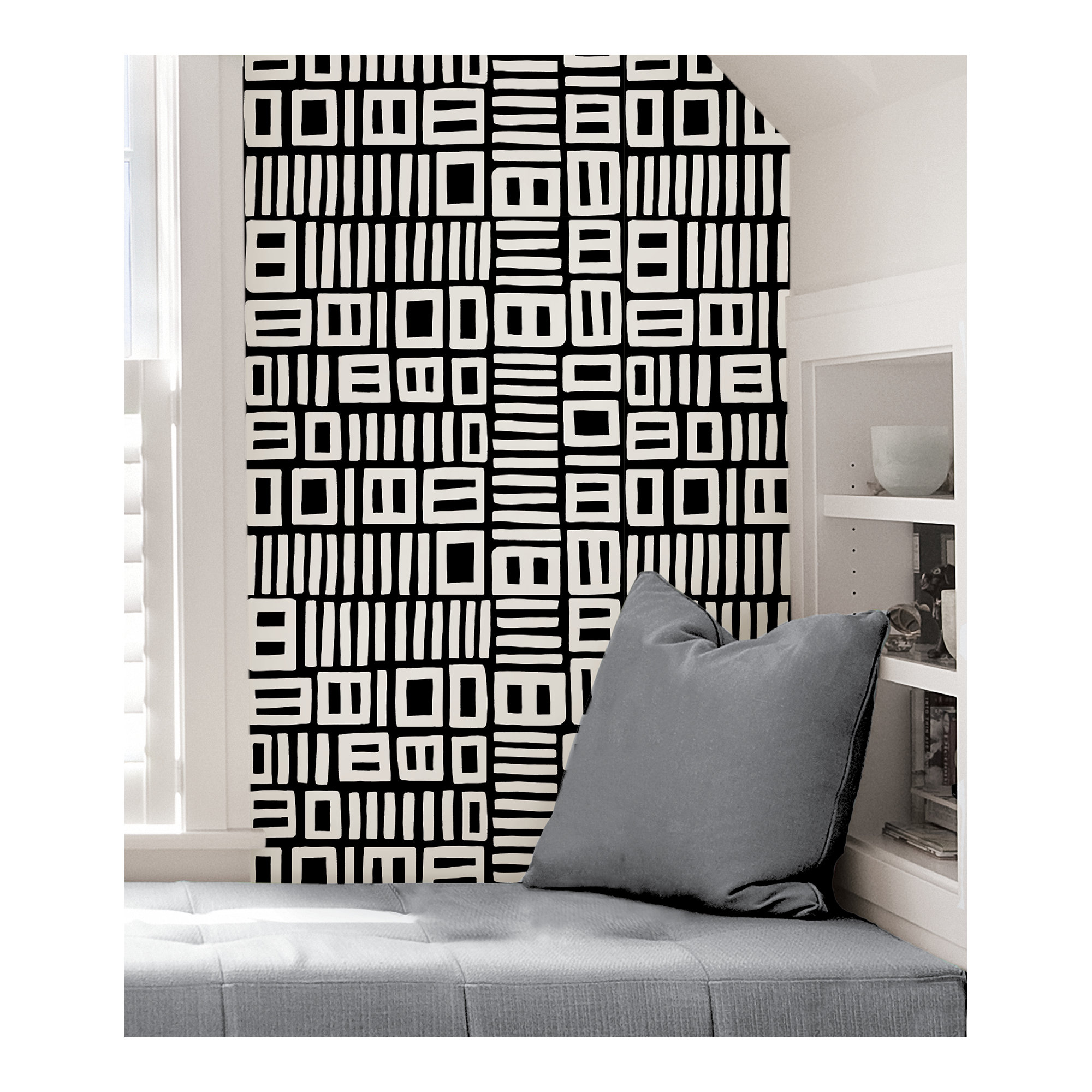 Ellie Peel & Stick Geometric Wallpaper, Black/White