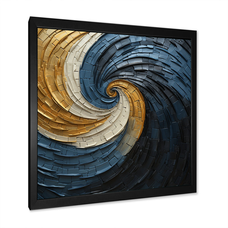 Gold Teal Minimalisme Spiral Poteries I - impression, Cadre simple noir, H 36 po x l 36 po x P 1,5 po