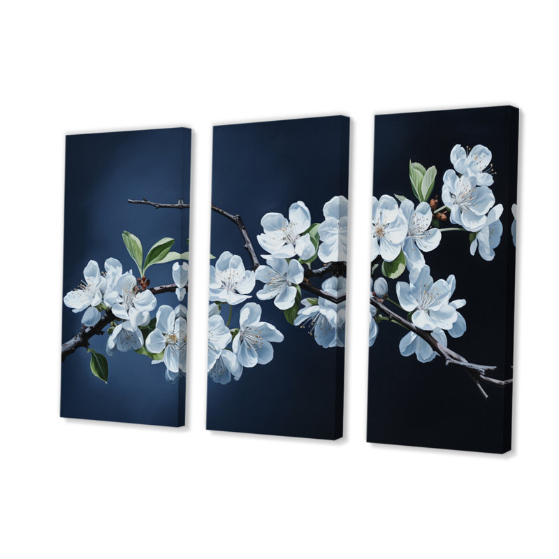 Fleur de pommier élégance monochromatique VI 3 pièces, H 28 po x l 36 po x P 1 po