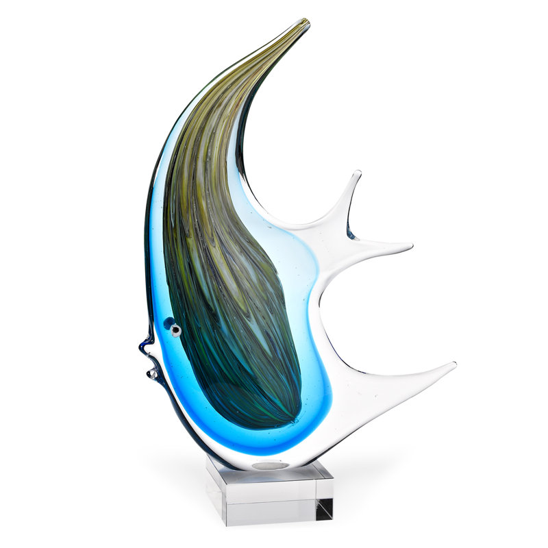 Sculpture de table Hartell en verre de Murano bleu, 16 po x 8 po x 3 po
