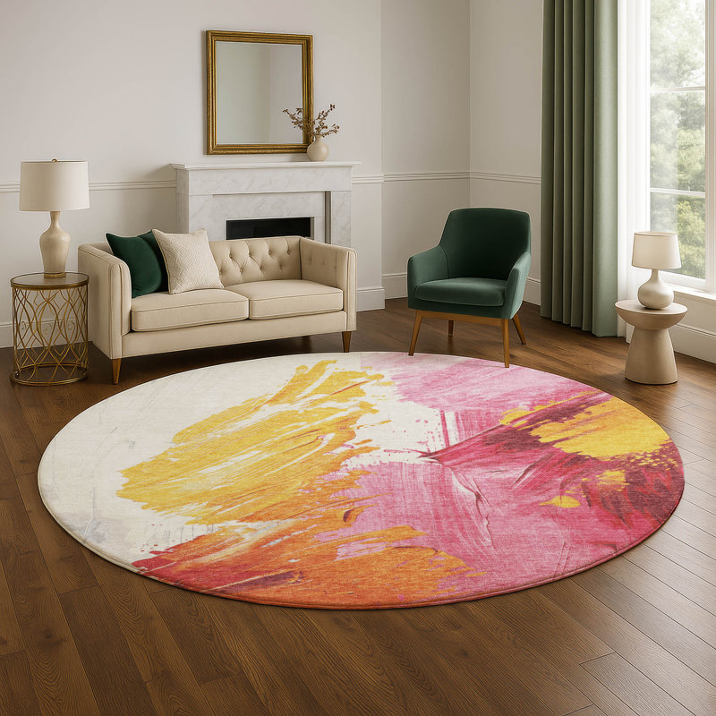 Premium Machine Washable Mayfield AMF1843 Abstract Rug, Round 8' 