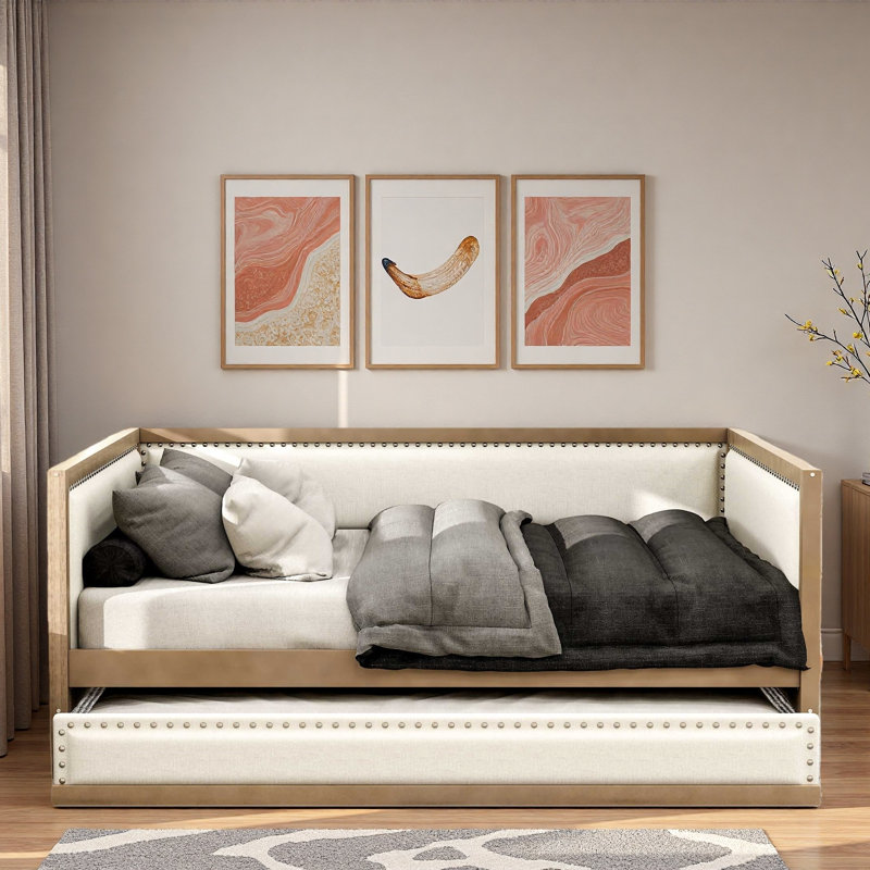 Upholstered Daybed With Trundle And Nailhead Decoration