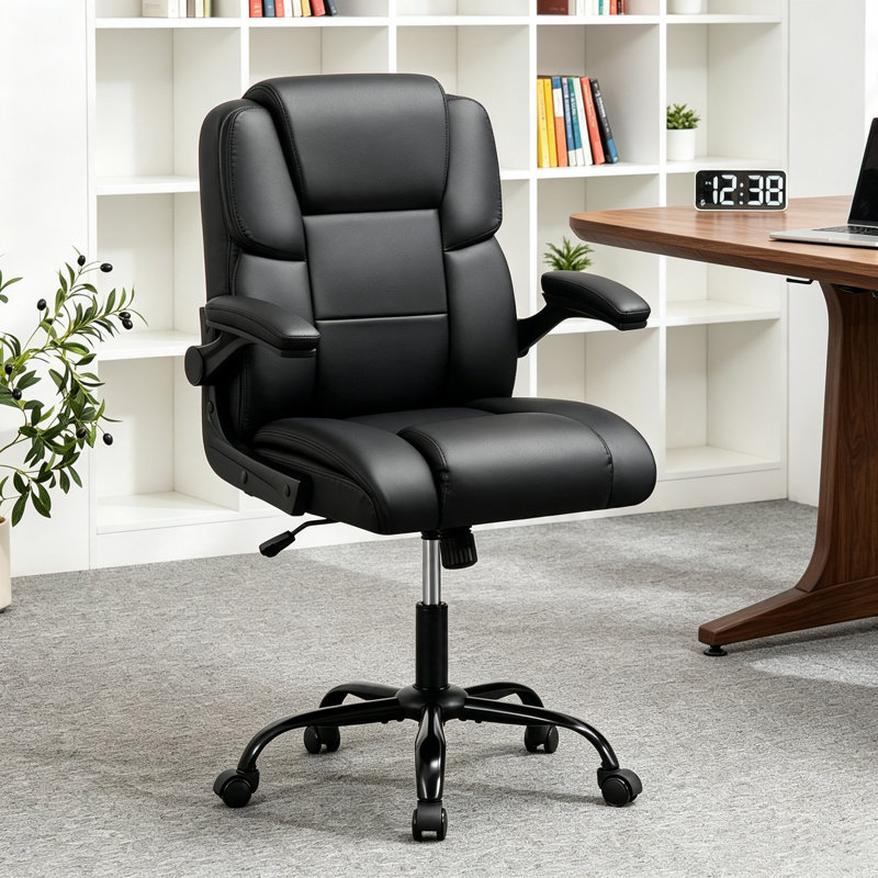 Faux Leather Executive Office Chair Computer Chair With Padded Armrests