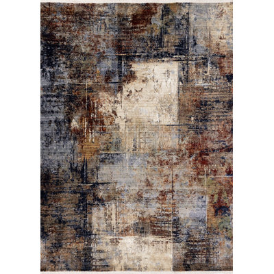 Ealey Red Blue Beige Abstract High-Traffic Rug