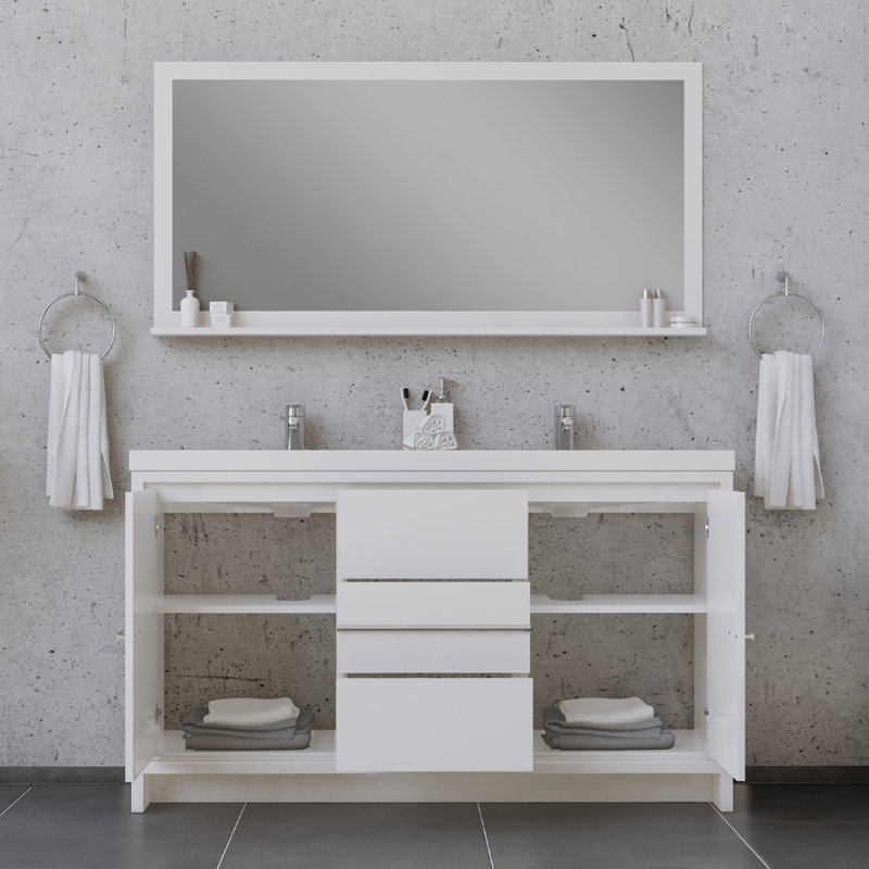 Feike 60'' Double Bathroom Vanity with Solid Surface Top, White