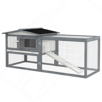 Grande cage à lapins pour l'extérieur à 2 niveaux avec cage à lapins en L de 61 po avec couloir d'alimentation pour cobaye et plateau amovible