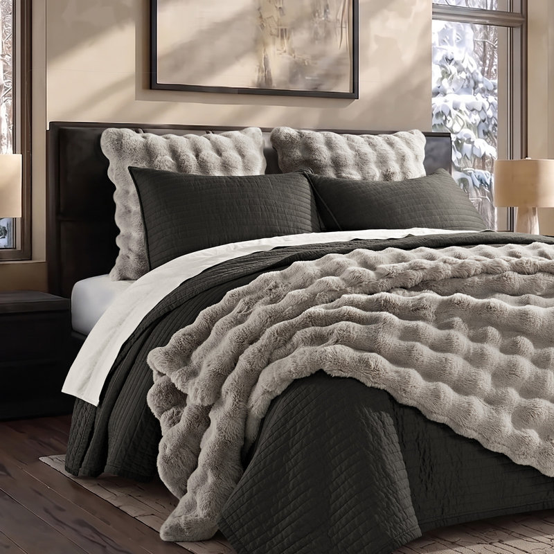 Housse de coussin décorative à bulles EverGrace en fausse fourrure, Taupe, 24*24inch