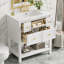 Ensemble de meuble-lavabo simple 30 po avec 5 tiroirs, ensemble de meuble-lavabo autoportant avec cadre en bois massif 30 po-1258188152