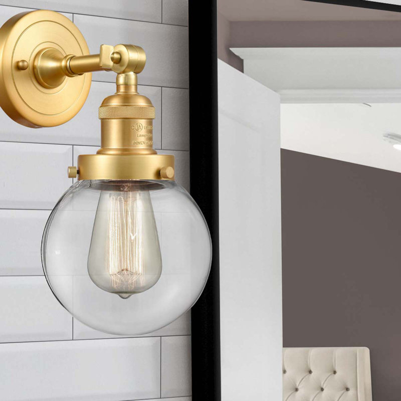 Clementina Dimmable Bath Sconce, 6 Watt Vinage LED Bulb, Clear, Satin Gold