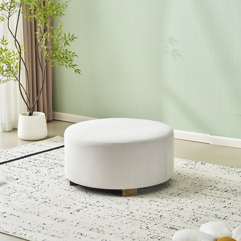 Tissu blanc rond avec pieds en bois de haute qualité, design moderne pour l'espace de vie principal, pieds antidérapants silencieux
