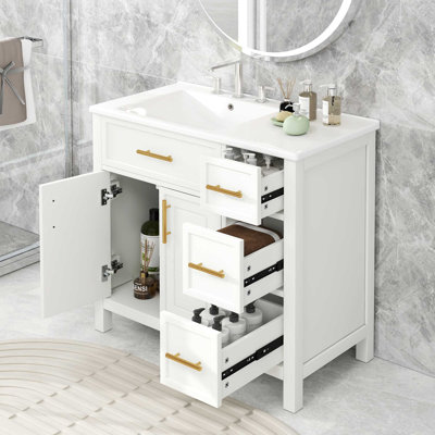 36" Bathroom Vanity With Sink Top, Bathroom Vanity Cabinet With Two Doors And Three Drawers, Solid Wood , MDF Boards ,One Package