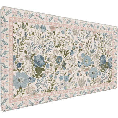 Tapis de bureau rose Aesthetic Floral, tapis de souris 35,4 po x 15,7 po pour bureau avec bords antidérapants et cousus, tapis pour clavier d'ordinateur, fournitures de bureau mignonnes et accessoires de bureau pour femmes, maison, bureau