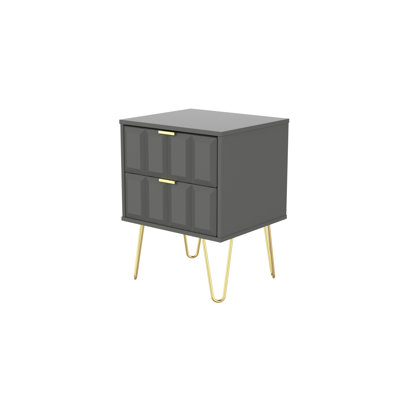 Fully Assembled Cube - Gold Hairpin (F) 2 Drawer Bedside