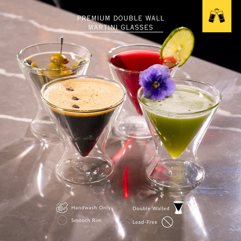 Double-Walled Stemless Martini Glasses 8oz