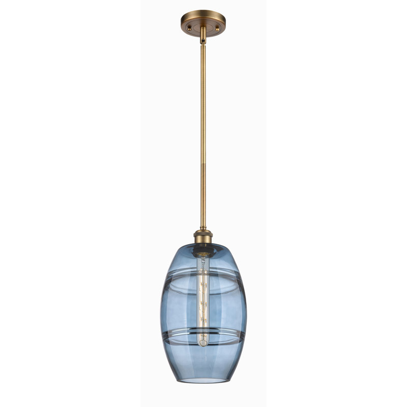 Luminaire suspendu à tige 1 lumière 10 po Ballston Bettylou, H 9,88 po x l 8 po x P 8 po, Bleu princesse, Laiton brossé