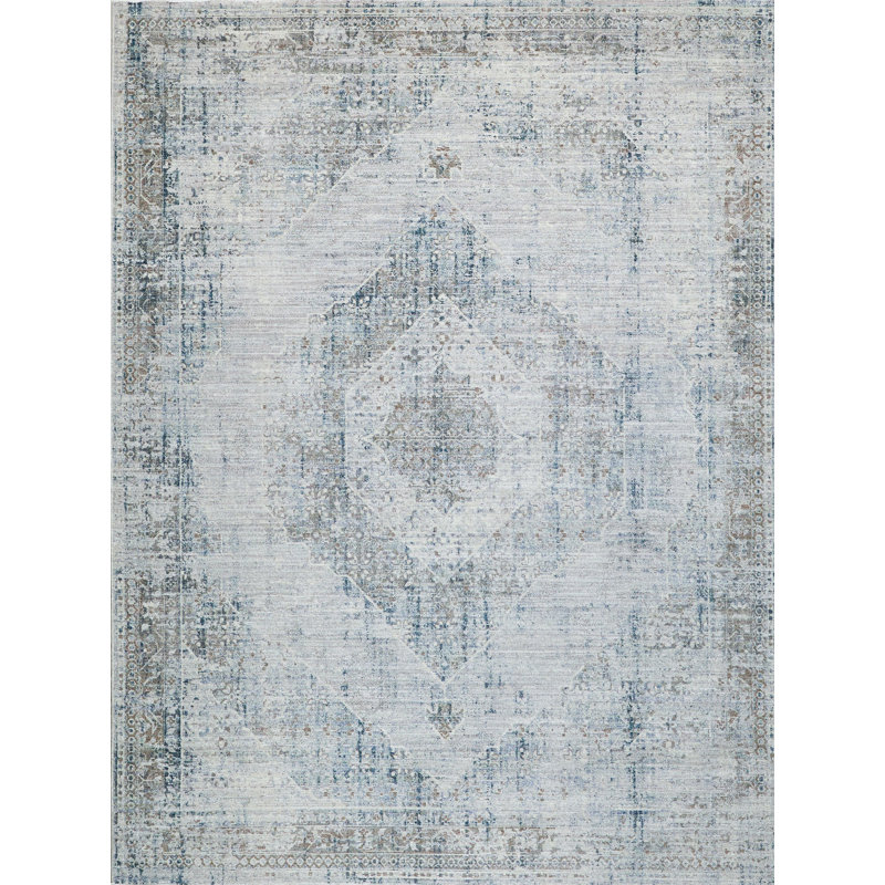 Vintage Looms Beige/Blue Polyester powerloom Area Rug, Rectangle 2' x 3'