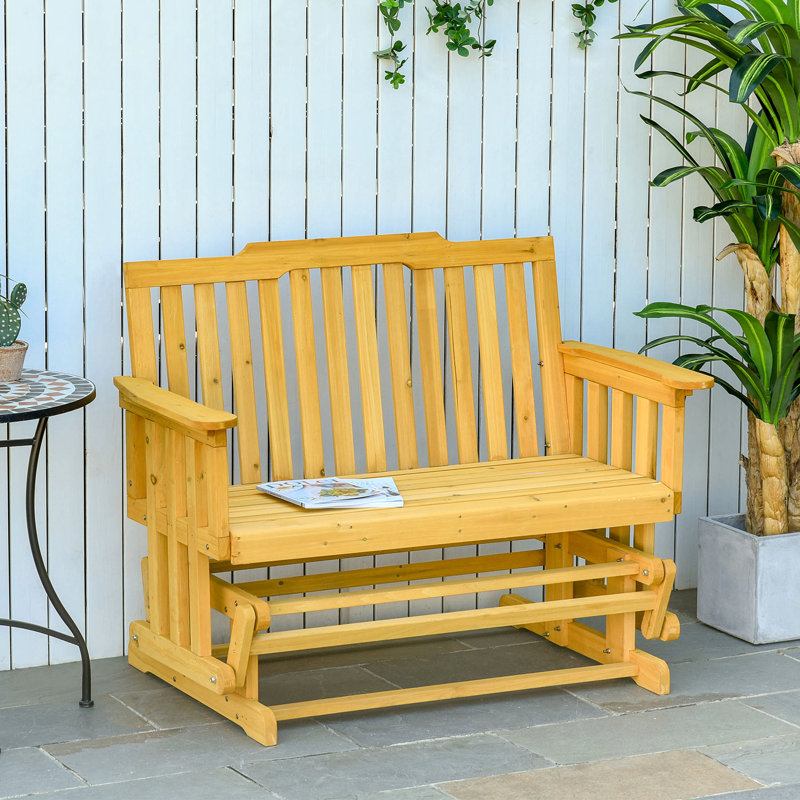 Outsunny 2-Person Patio Swing Glider Bench With Quick Drying Design And Wide Armrest, Wood Rocking Chair Loveseat For Backyard Garden Porch, Natural