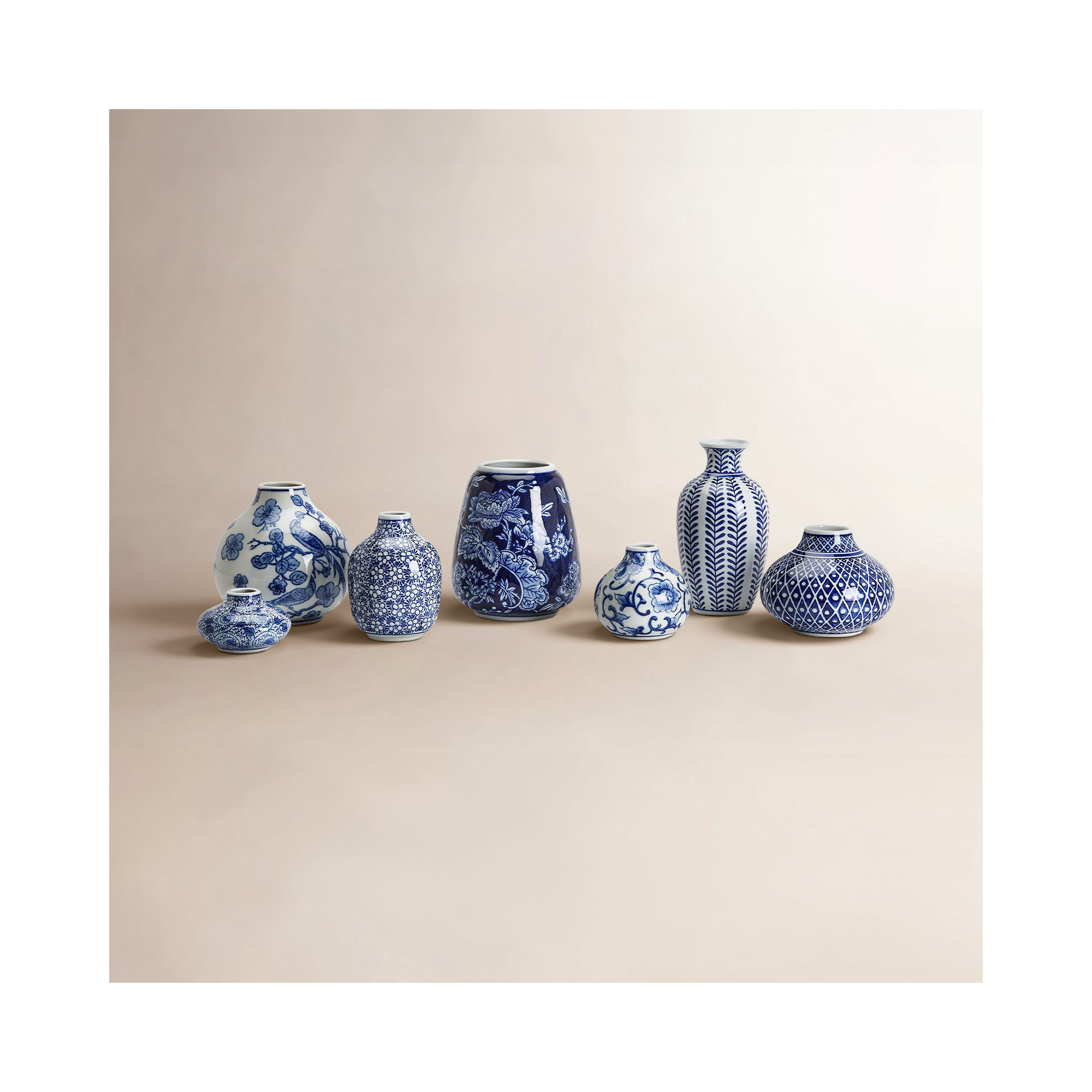 Blue And White Set Of 7 Vase