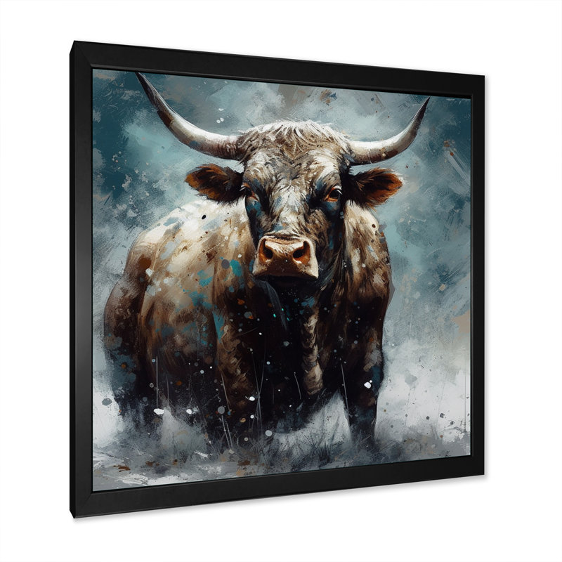 Vache dans la neige III sur toile, Cadre photo noir, H 16 po x l 16 po x P 1 po