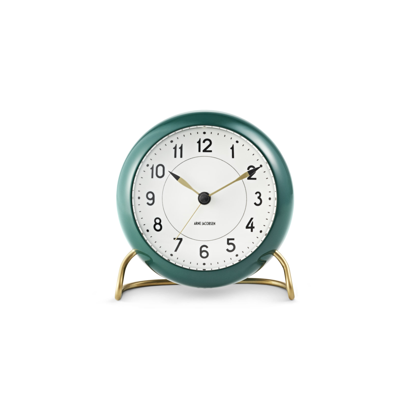 Station Analog Electric Alarm Tabletop Clock, White/Green/Gold