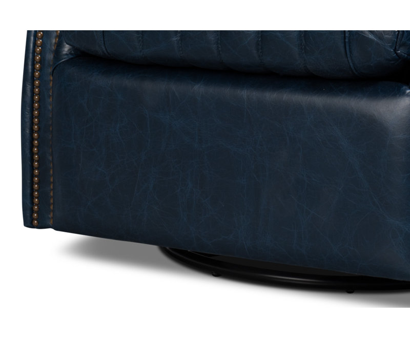 Bugatti Swivel Club Chair, Chateau Blue Genuine Leather