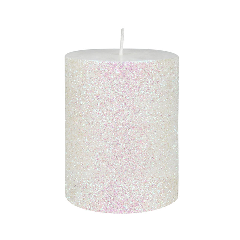 Bougie à paillettes sans parfum, Blanc, H 4'', 1