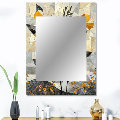 Fleur d'été en mosaïque sur un désert gris Blossom III - fleurs, miroir mural moderne, art mural