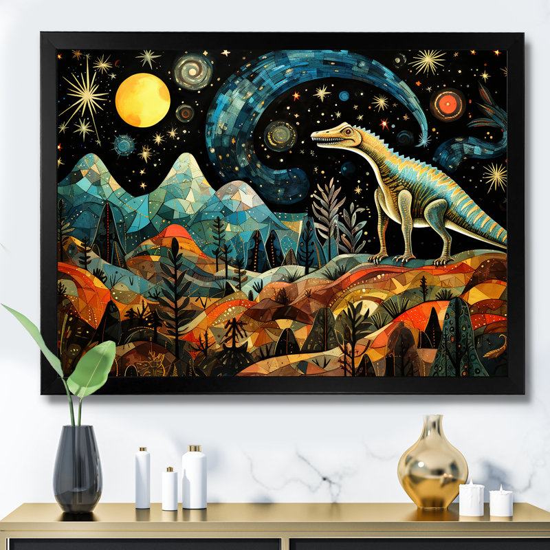 Ancienne légende des dinosaures I - art de mur de dinosaure, Cadre d'angle fermé noir, H 12 po x l 20 po x P 1 po