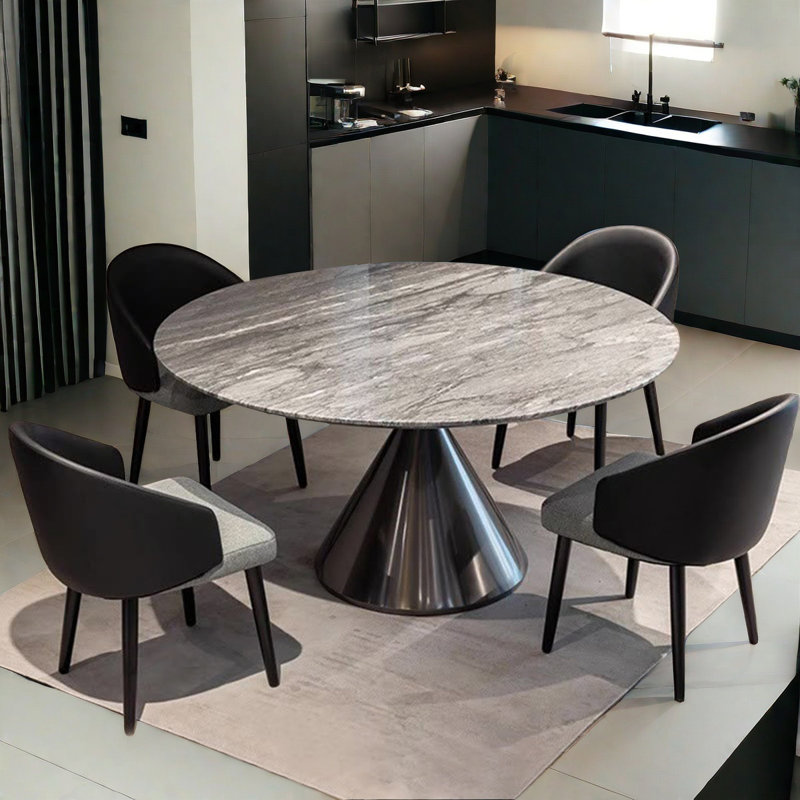 Modern Simple Round Marble Dining Table Sets, 29.5"H x 59"L x 59"W