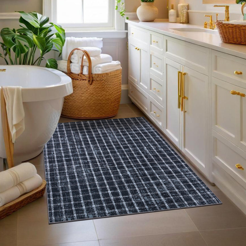 Machine Washable Rug Modern Plaid Rug Soft Area Rug Non Slip Soft Thin Rug Low Pile Foldable Rug for Living Room, Bedroom, Dining Room