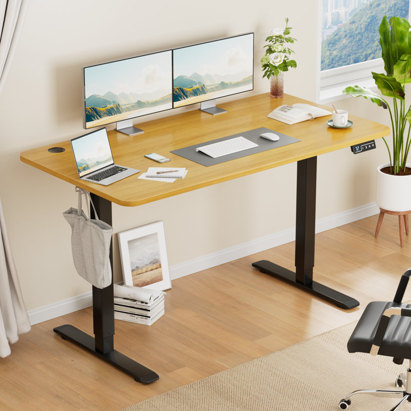 Putnam Height Adjustable Standing Desks, Bamboo/Black, 48" H x 55.11" W x 23.62" D