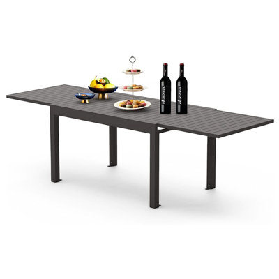 Attractive Extendable Patio Table, 53"-106" Aluminum Metal For 6-8 Person, Dark Rectangular Dining Table Porch Backyard Balcony Garden Indoor Outdoor