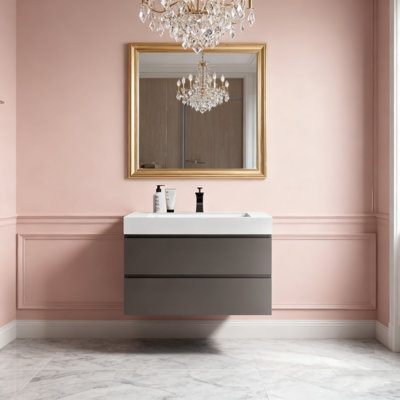 Armoire de salle de bain flottante rayée en noyer - murale, pré-assemblée (CC0414S305)