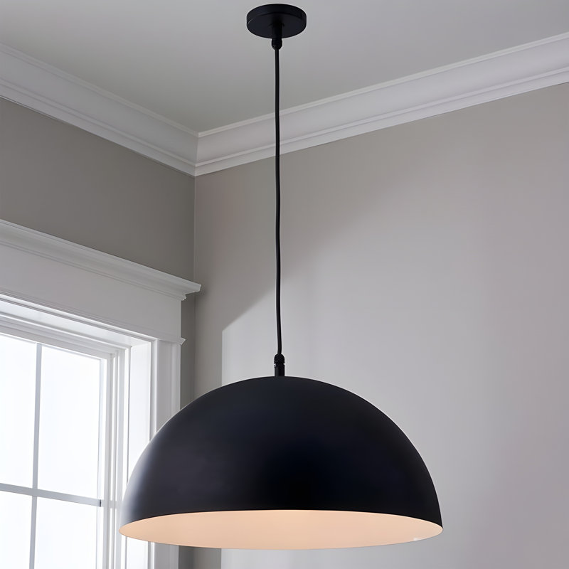 Quanshae 1 -Dome Pendant Light – Black Metal with Golden Lining, Modern Ceiling Fixture for Kitchen, Dining & Living Room