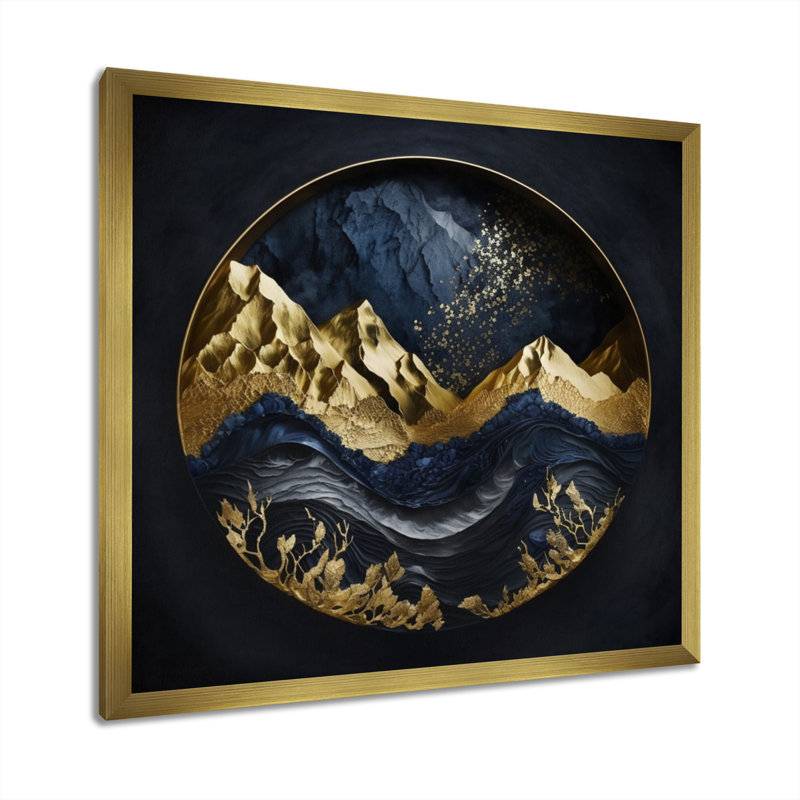 Rivière et montagne givrées Brevyn Gold II, H 16 po x l 16 po x P 1 po, Encadrement doré