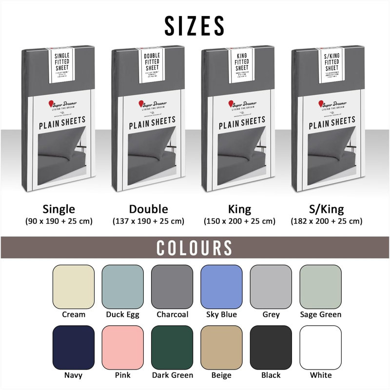 Super Dreamer Fitted Sheet Solid Colour - Polyester Single Double King Size Machine Washable High Quality Yarn Bed Set