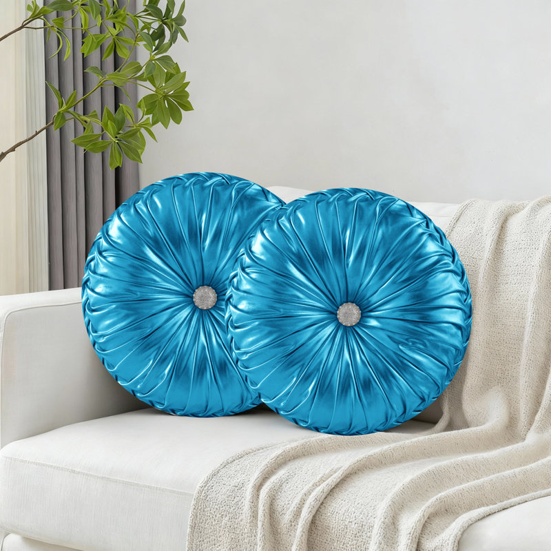 Ensemble de 2 coussins décoratifs ruchés ronds pour le salon de la chambre, Bleu