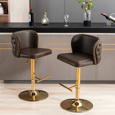 Adjustable Seat Height Swivel Bar Chairs - Modern Pu Upholstered, Back , For Home Pub And Kitchen Island (Brown, 2 Brown Height, Upholstered With Back, & ( Of 2