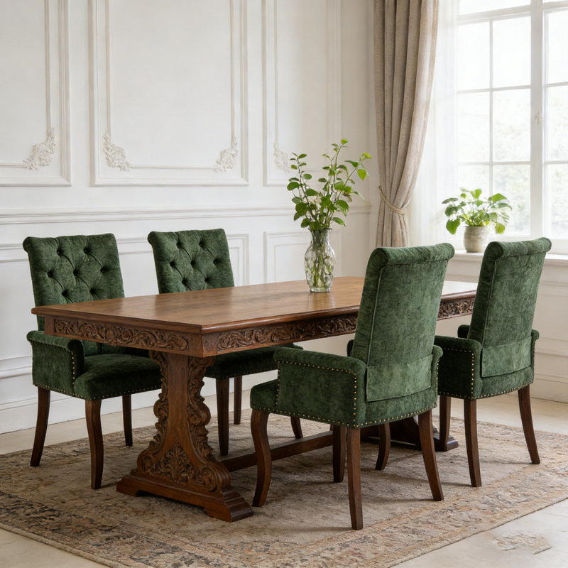 Upholstered Chenille Fabric Accent Dining Chair, Olive Green
