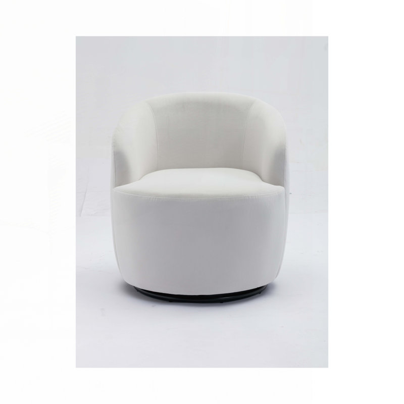 Swivel Barrel Chair, White Velvet Fabric