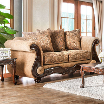 73.4" W Traditional Loveseat, Tan/Gold