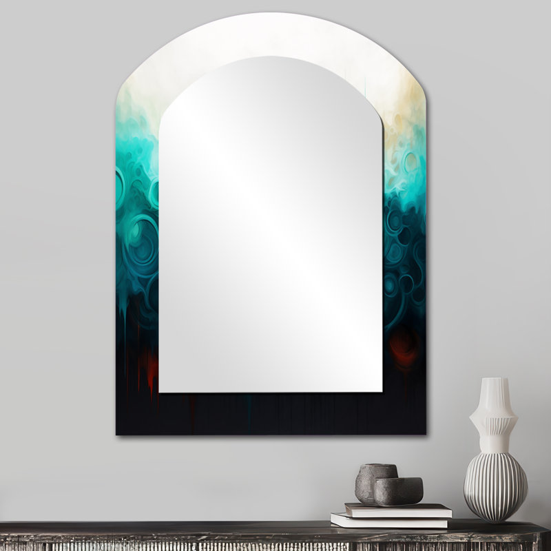 Miroir mural bleu et noir à motif ondulé abstrait Medley IV, 34 po x 25 po