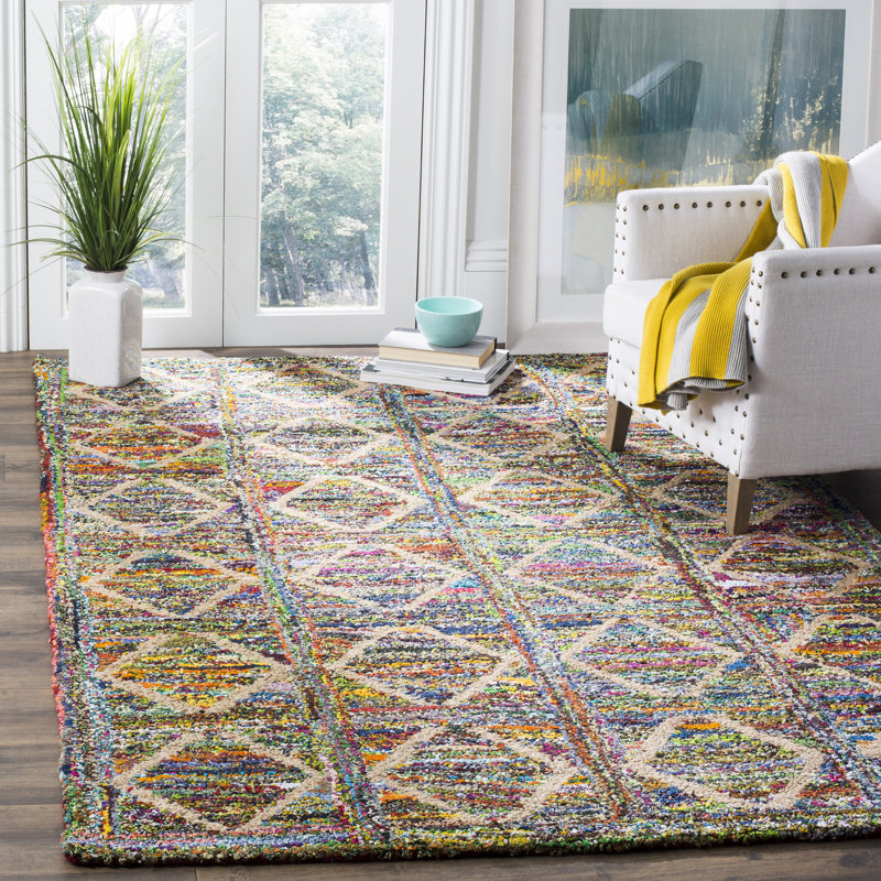 Tapis géométrique 80% coton et 20% jute touffeté à la main Anaheim, Rectangle de 5 pi x 8 pi
