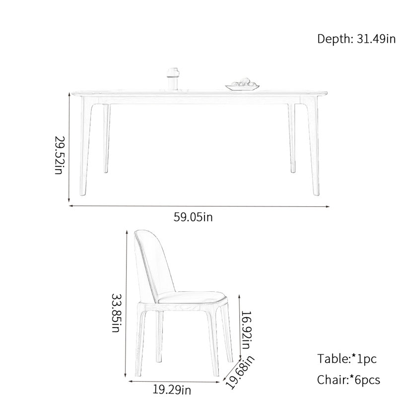 Ensemble de table à manger moderne et simple en bois massif, 7
