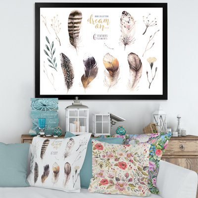 «Orange Vibrant Boho Feathers», impression sur toile encadrée