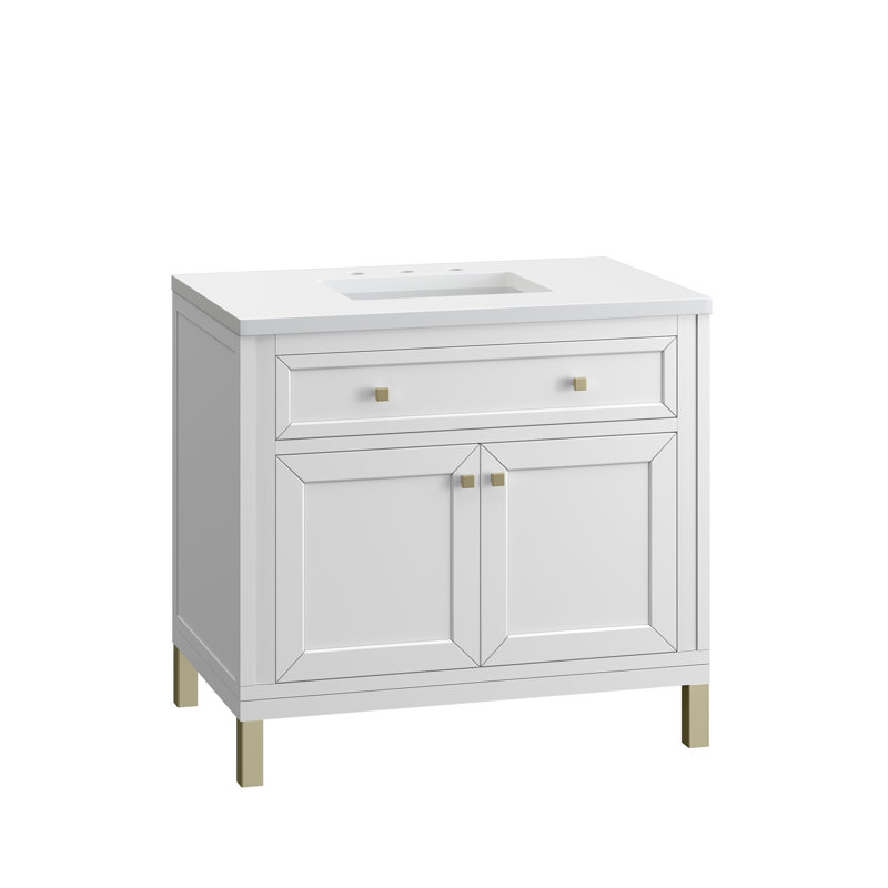 Chicago 36' W Single Vanity, Glossy White, 8" Widespread, White Zeus Quartz