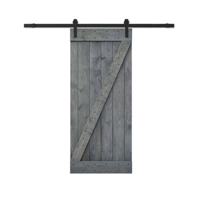 Porte de grange lambrissée peinte en bois et en métal avec trousse de quincaillerie d'installation