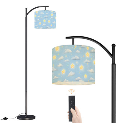 Arc Floor Lamp Whimsical Cloud Star Soft Yellow Glow Light Blue Floor Lamps with Remote LED Lights Adjustable Lamp Shades Tall Standing Lamps for Reading Office Living Room